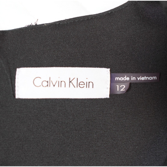 Calvin Klein Sheath Dress Sz 12 Black Leather Panel Edgy Sleeveless Needs Repair - Picture 2 of 13